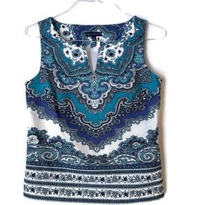 Rsvp By TALBOTS Petite Sleeveless Blouse Top Blue Paisley 2P